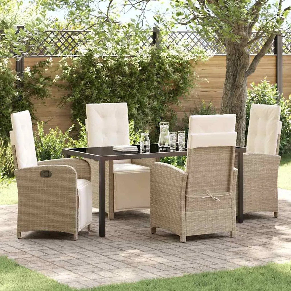 vidaXL Conjunto de Jantar de Jardim 5 Peças com Almofadas Bege em Rattan Sintético
