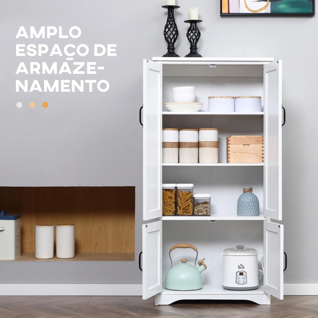 Armário de Cozinha Alto Móvel Auxiliar com 4 Portas e Prateleiras Ajustáveis 60x30x123 cm Branco