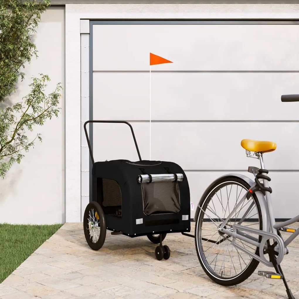vidaXL Reboque bicicleta p/ animais tecido oxford/ferro preto