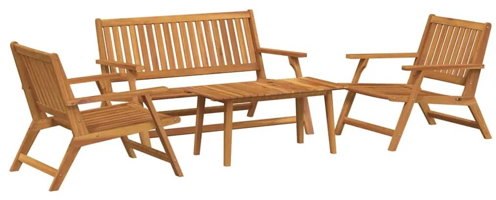 Conjunto com 4 Cadeiras e Mesa em Madeira Sólida de Acácia