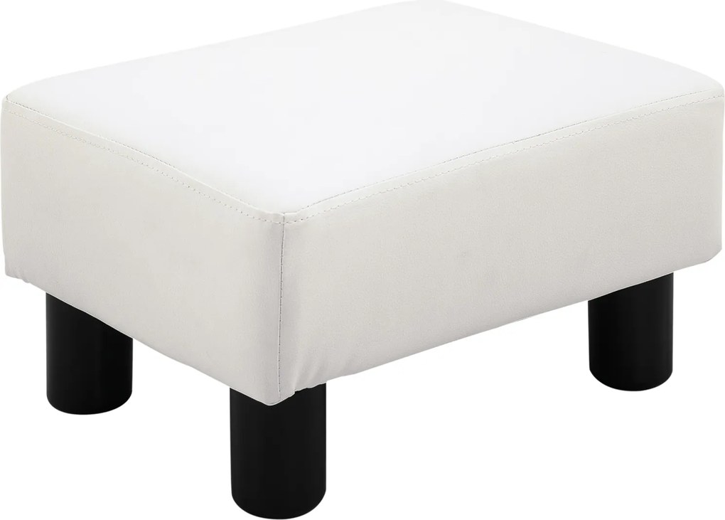 HOMCOM Apoio para os Pés Octomano Banco Pequeno Estofado em Pele Sintética com Assento Acolchoado Branco 40x30x24 cm | Aosom Portugal