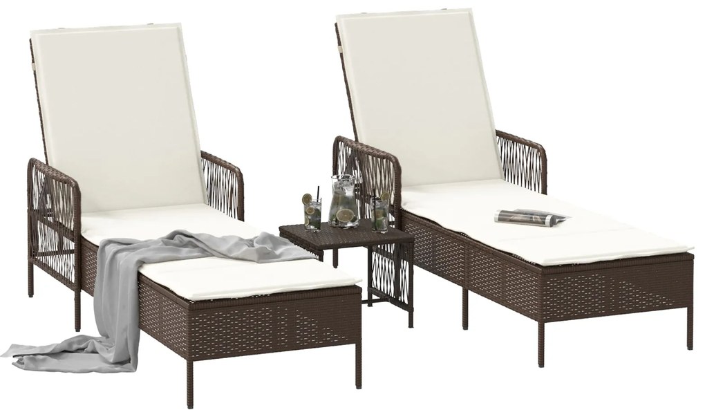 Conjunto de Espreguiçadeira Conjunto de 3 Marrons e creme