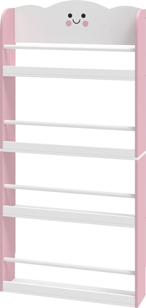 Estante de parede para crianças 60 x 12 x 108 cm, organizador de livros infantil de 4 níveis com tema de algodão doce, rosa