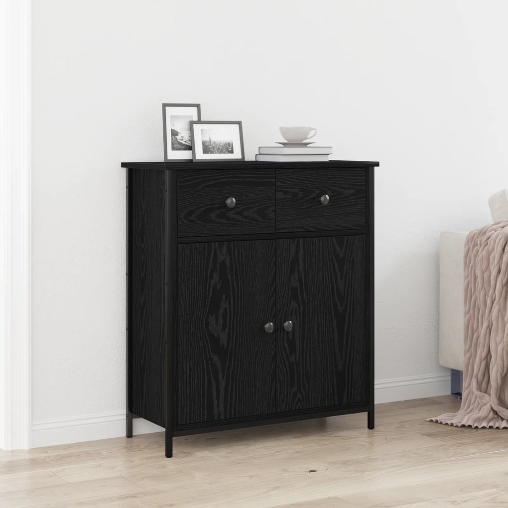 vidaXL Buffet Preto em Madeira de Carvalho 70x30x80 cm em Madeira Engenharia e Aço