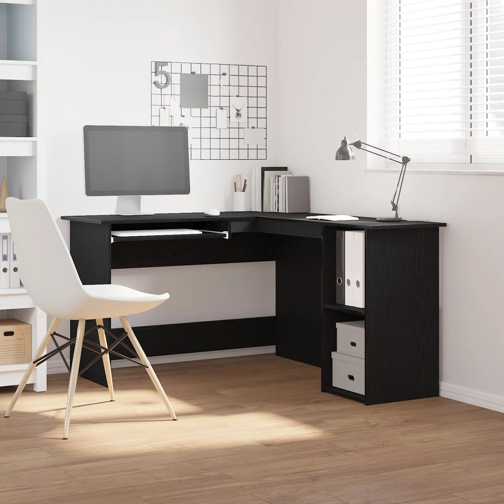 Escrivaninha vidaXL em Preto Carvalho de 120x140x75 cm em Madeira Enge