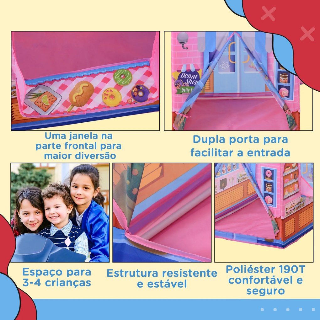 HOMCOM Loja de doces para brincar Zona infantil Presente fácil de montar para crianças 93x69 x103cm 0,75 kg Rosa