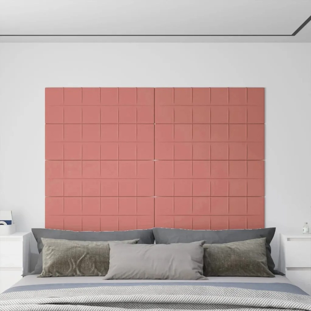 Painel de parede 12 pcs 90x30 cm veludo 3,24 m² rosa