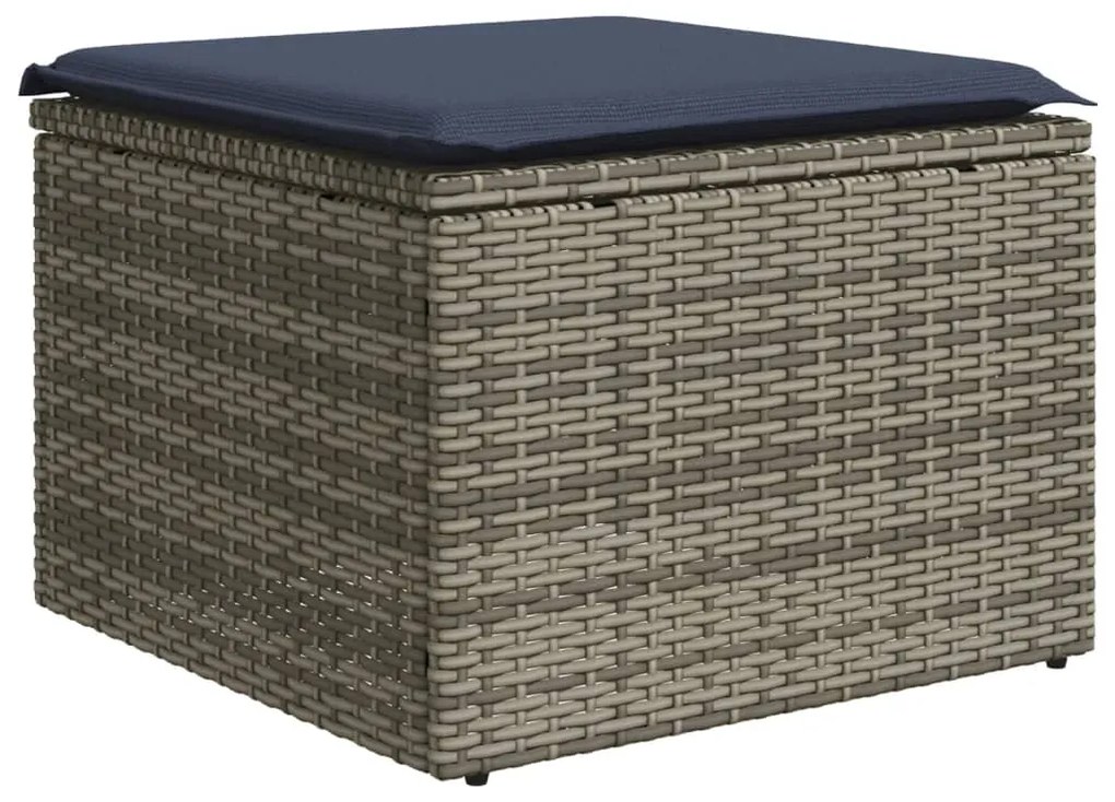6 pcs conjunto sofás p/ jardim c/ almofadões vime PE cinzento