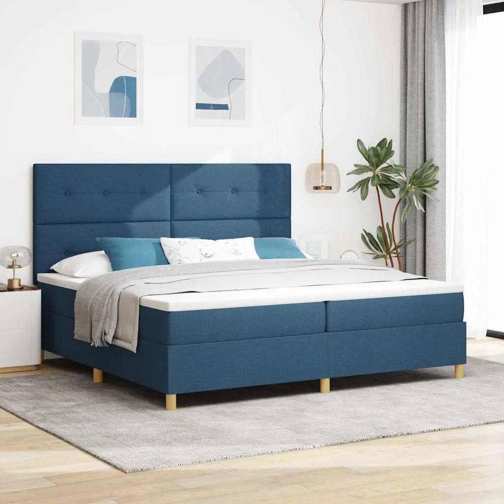 vidaXL Cama Box com colchão com cabeceira Azul 200 x 200 cm tecido