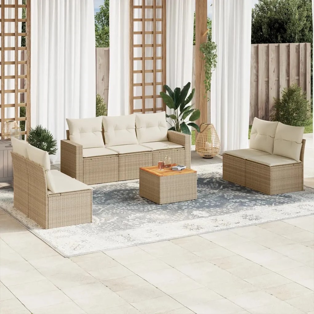 vidaXL 8 pcs conjunto de sofás p/ jardim com almofadões vime PE bege