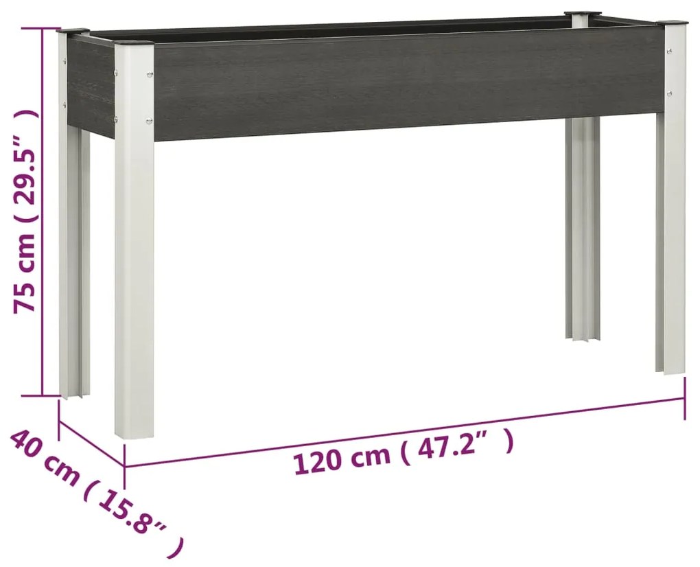 Canteiro de jardim elevado 120x40x75 cm WPC cinzento