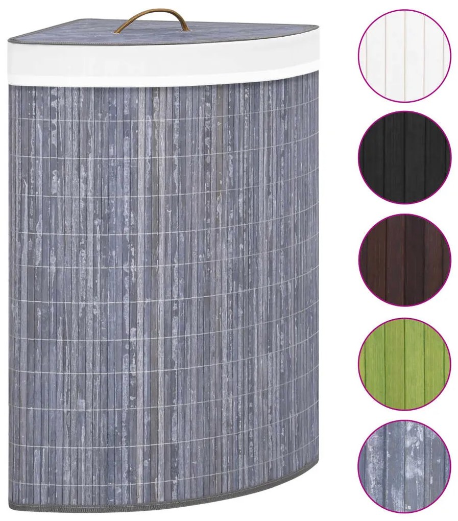 Cesto de canto para roupa suja 60 L bambu cinzento