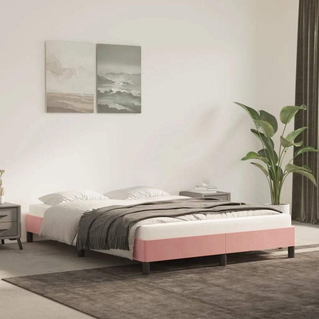 vidaXL Estrutura de cama 140x200 cm veludo rosa