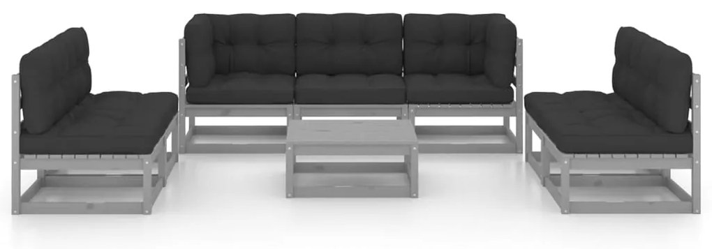 8 pcs conjunto lounge de jardim c/ almofadões pinho maciço