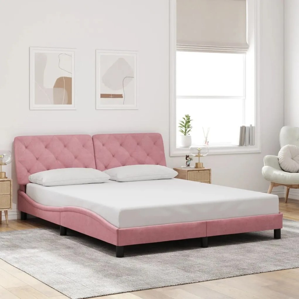 Estrutura de cama c/ luzes LED 160x200 cm veludo rosa