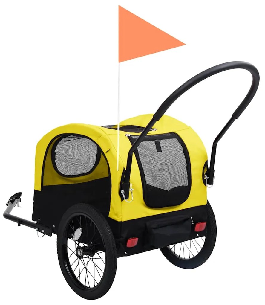 Reboque bicicletas/carrinho para animais 2-em-1 amarelo/preto
