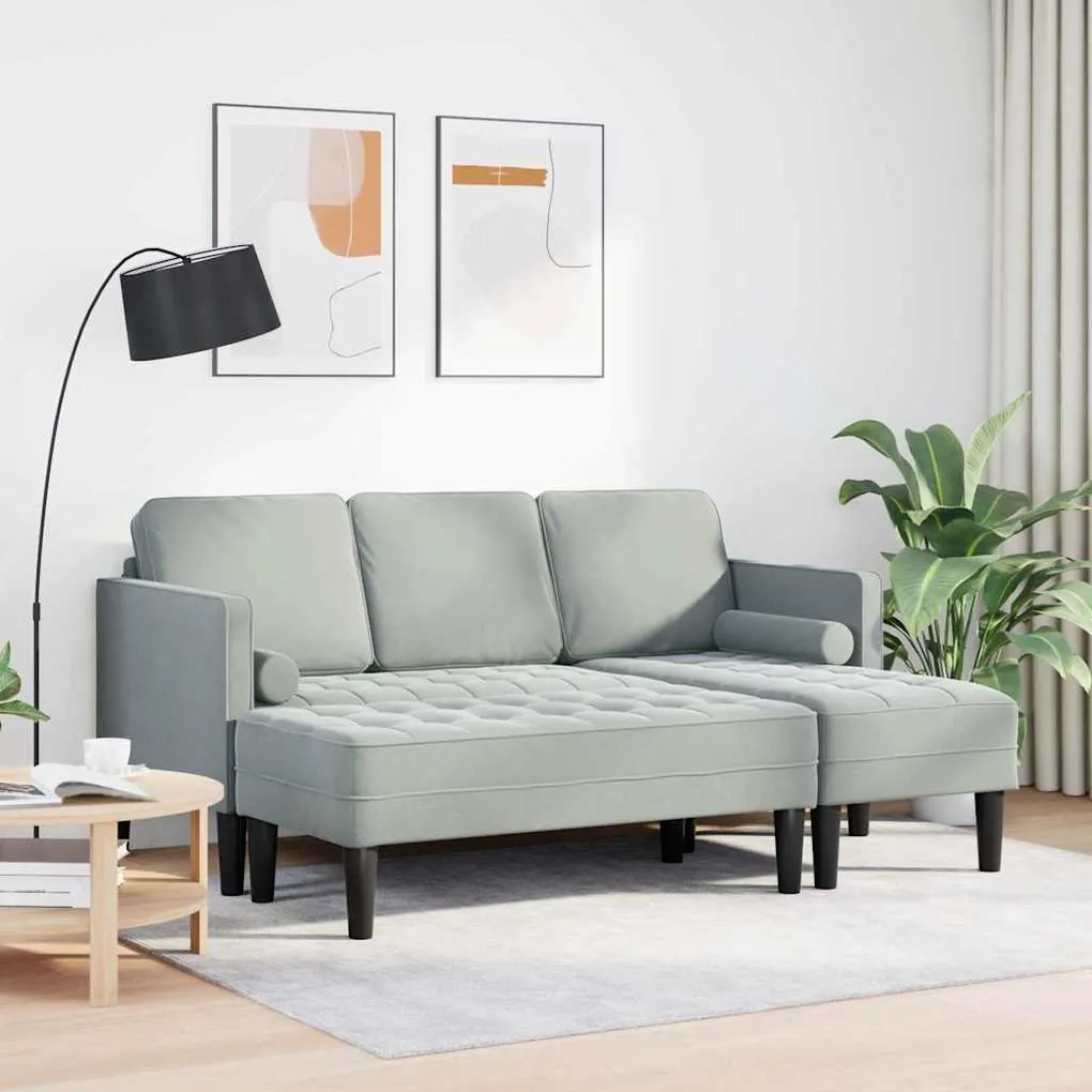 Sofá de Jardim vidaXL com Banco e Almofadas L-Shaped Veludo Cinzento C