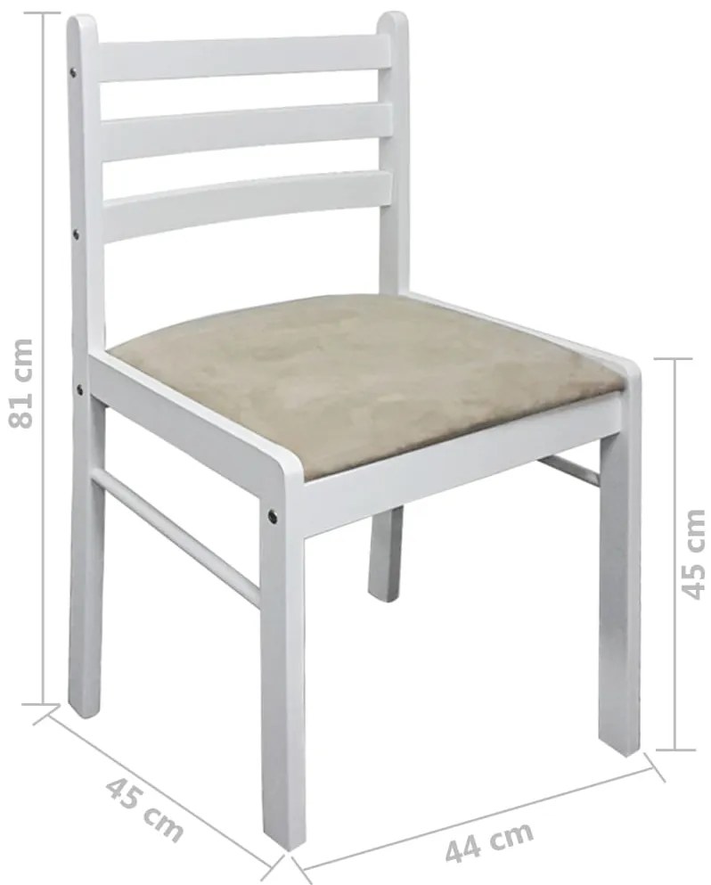 Cadeiras de jantar 4 pcs seringueira maciça e veludo branco