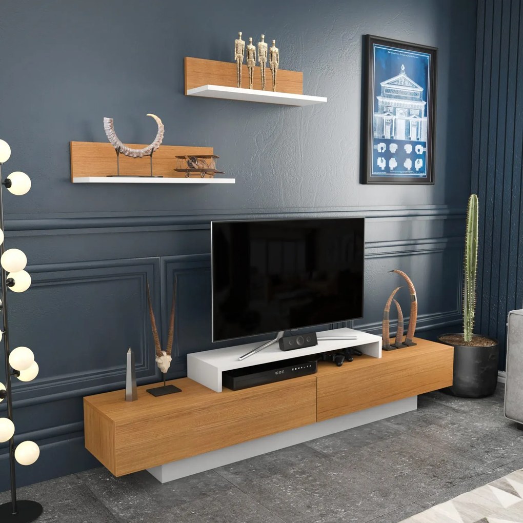 Unidade de TV Lusi – Branco e Teca – 180 cm x 31 cm x 40 cm
