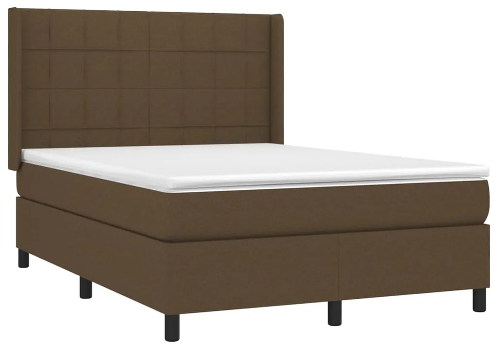 Cama box spring c/ colchão/LED 140x200cm tecido castanho-escuro