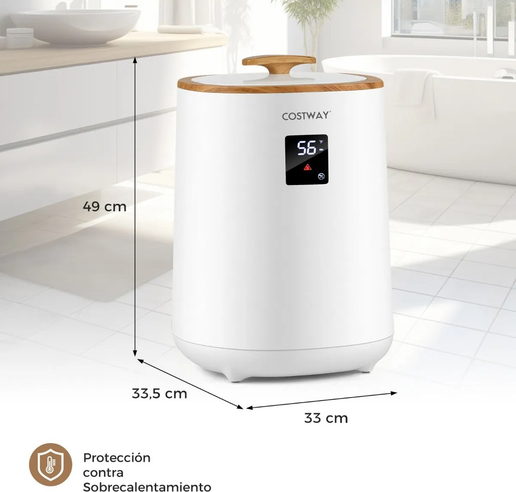 Aquecedor de toalhas para casa banho de 18 L com tela LED e desligamento automático Cubo portátil branco