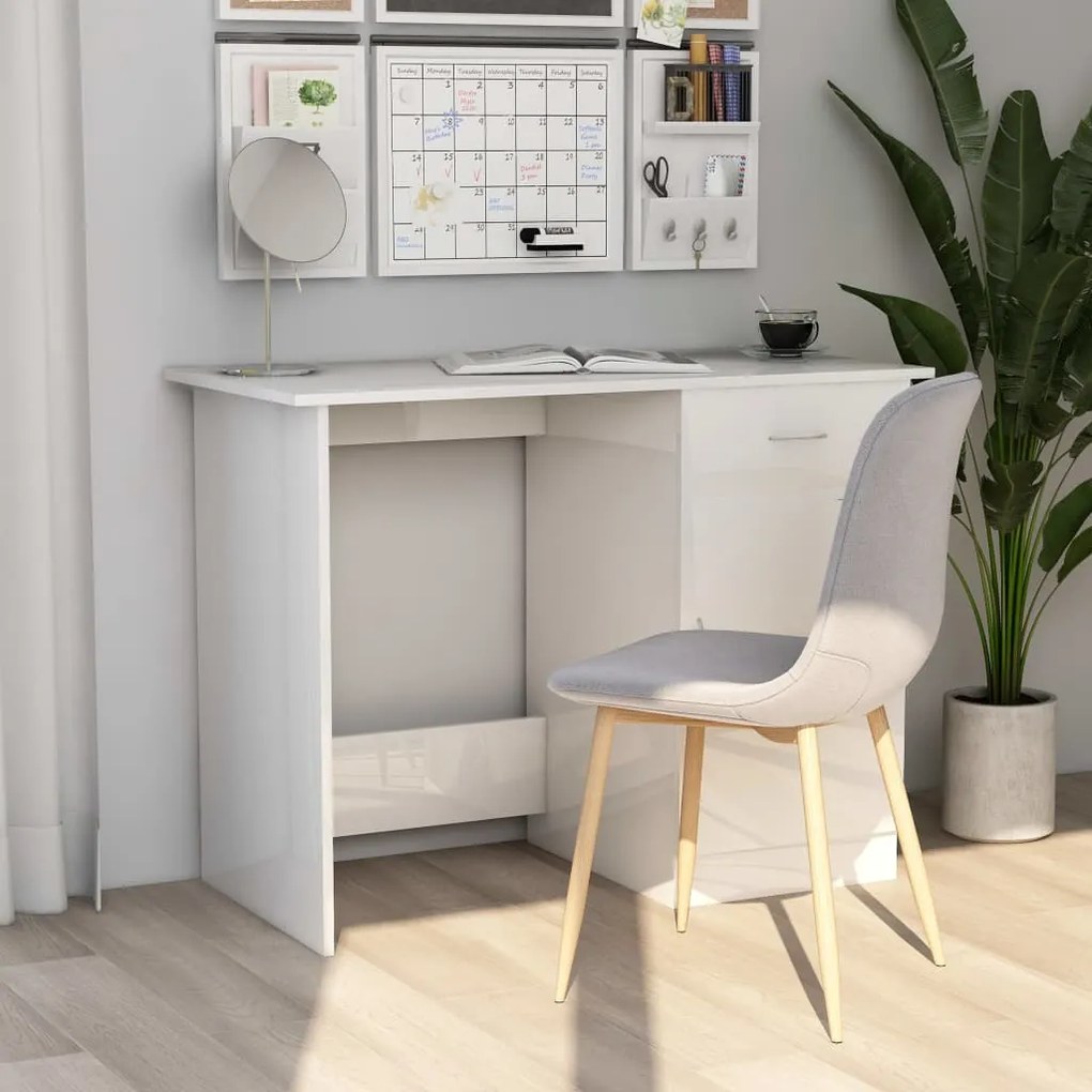 801086 vidaXL Secretária 100x50x76 cm contraplacado branco brilhante