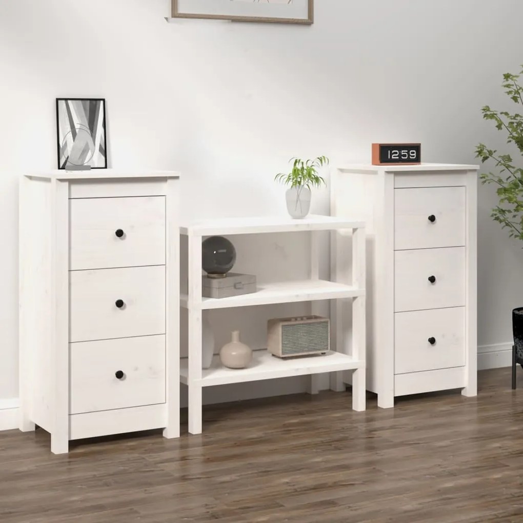 vidaXL Aparadores 2 pcs 40x35x80 cm madeira de pinho maciça branco