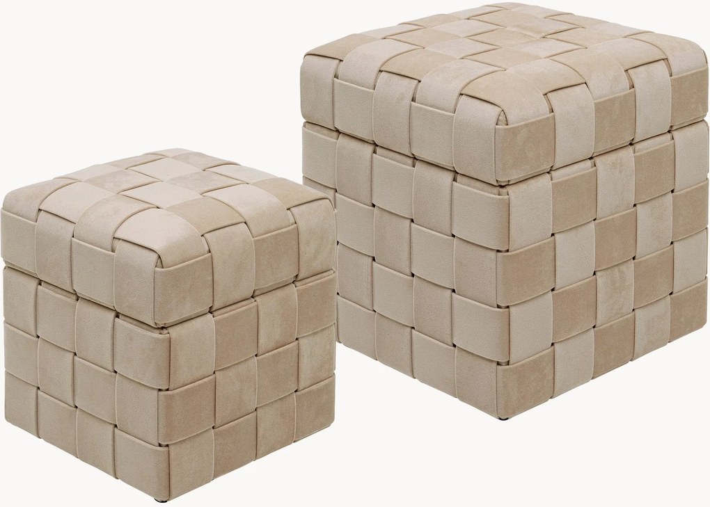 Pufes de veludo com arrumação Weave, conjunto de 2