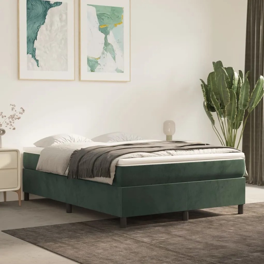 vidaXL Estrutura de cama com molas 140x200 cm veludo verde-escuro