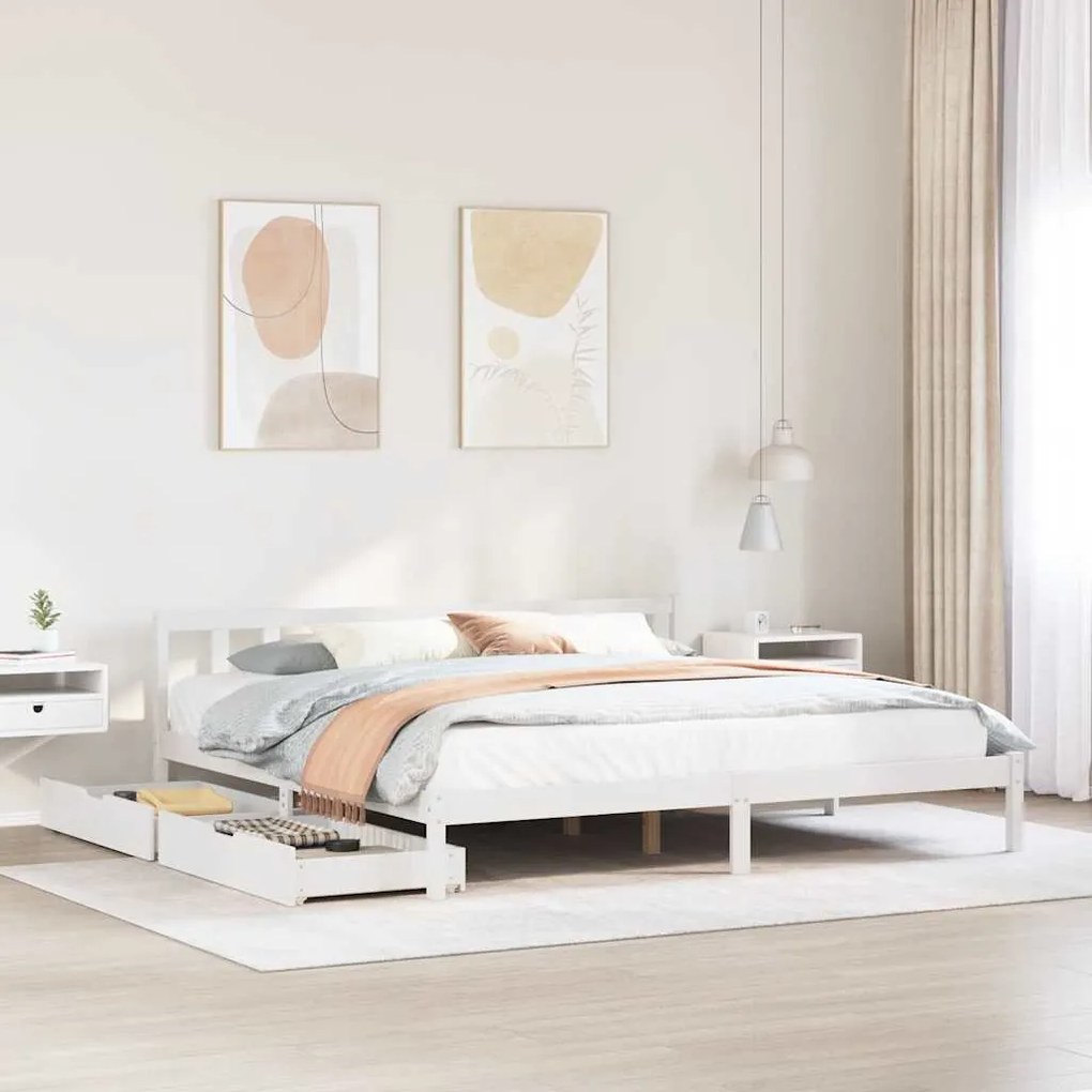 Cama sem colchão 200x200 cm madeira de pinho maciça branco