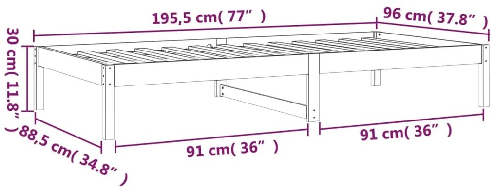 Sofá-cama 90x190 cm 3FT Single madeira de pinho maciça cinzento