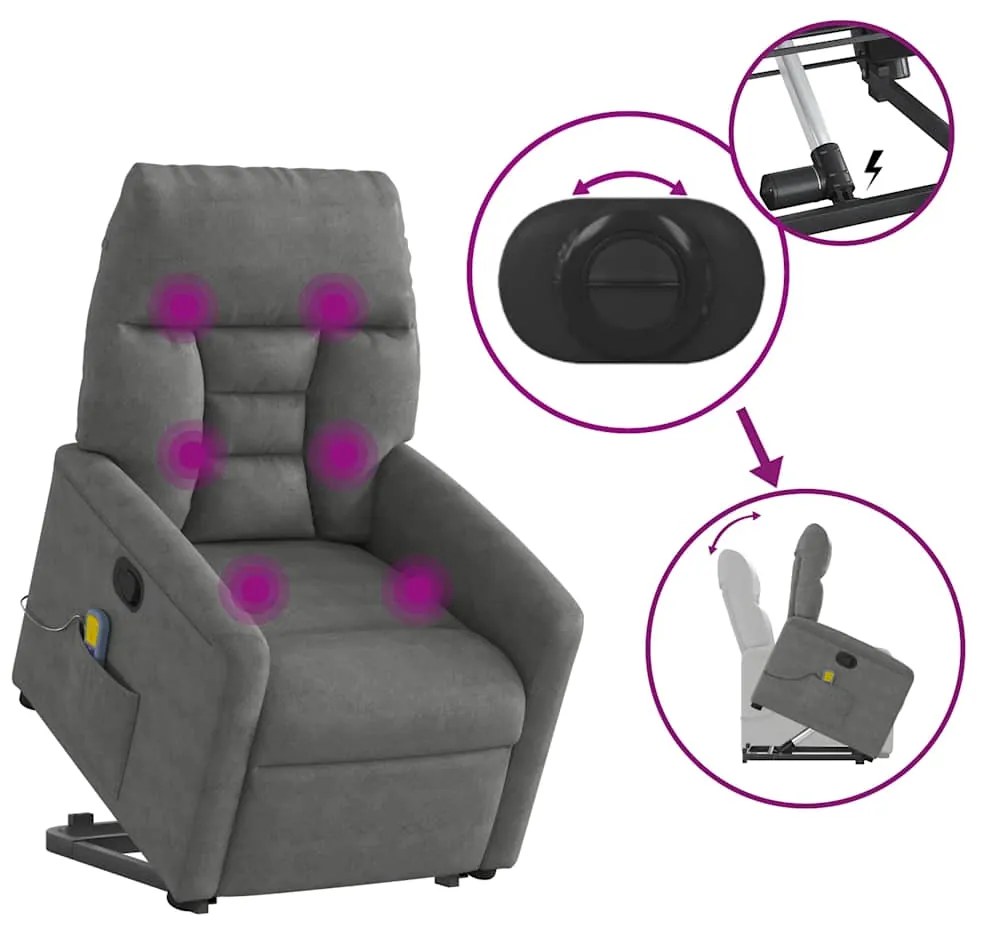 Poltrona massagens reclin. elevatória microfibra cinza-escuro