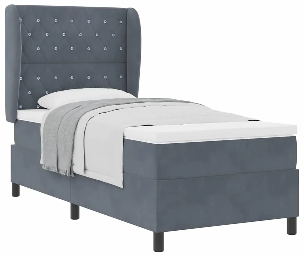 Cama Box com Colchão Cinza Escuro 90 x 200 cm em Veludo