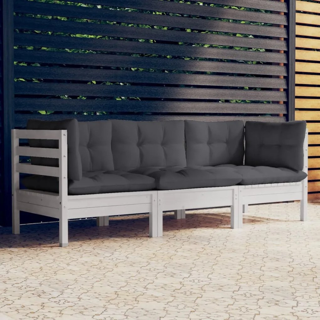 vidaXL Sofá de jardim 3 lugares com almofadões antracite pinho maciço