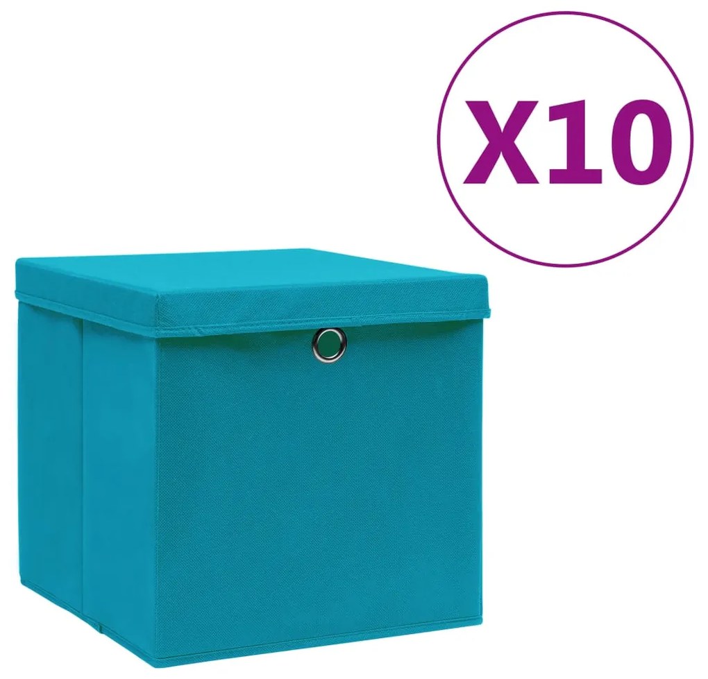 325234 vidaXL Caixas de arrumação com tampas 10 pcs 28x28x28 cm azul-bebé