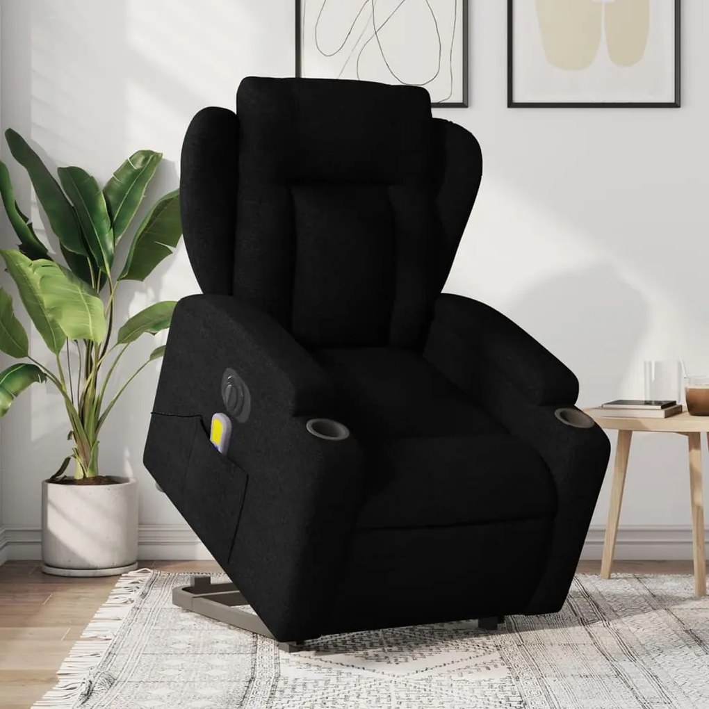 vidaXL Poltrona elétrica elevatória massagens tecido preto