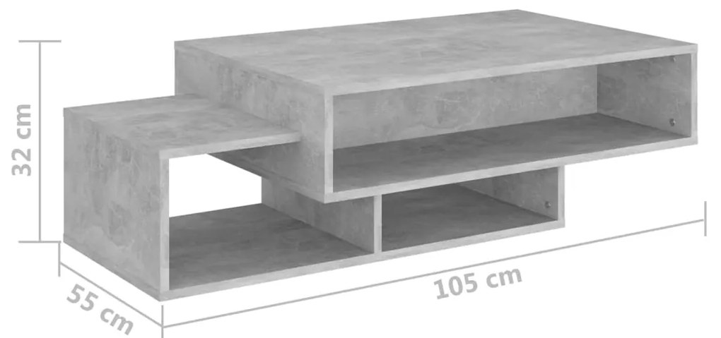 Mesa de centro 105x55x32 cm contraplacado cinzento cimento