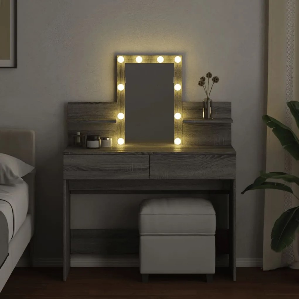 Toucador com LEDs 100x40x130 cm sonoma cinza