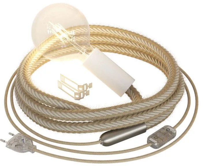 Fiação SnakeBis com suporte de lâmpada de madeira, terminal de cabo de metal e juta 2XL e cabo de corda de algodão branco cru - Sim