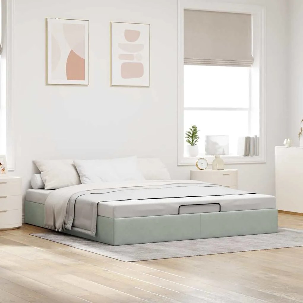 Estrutura de cama otomana sem colchão 200x200 cm cinzento claro