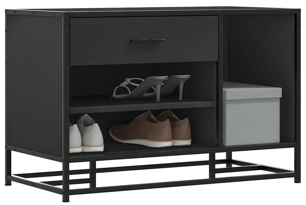 vidaXL Banco para calçado 80x40x53,5 cm madeira e metal preto