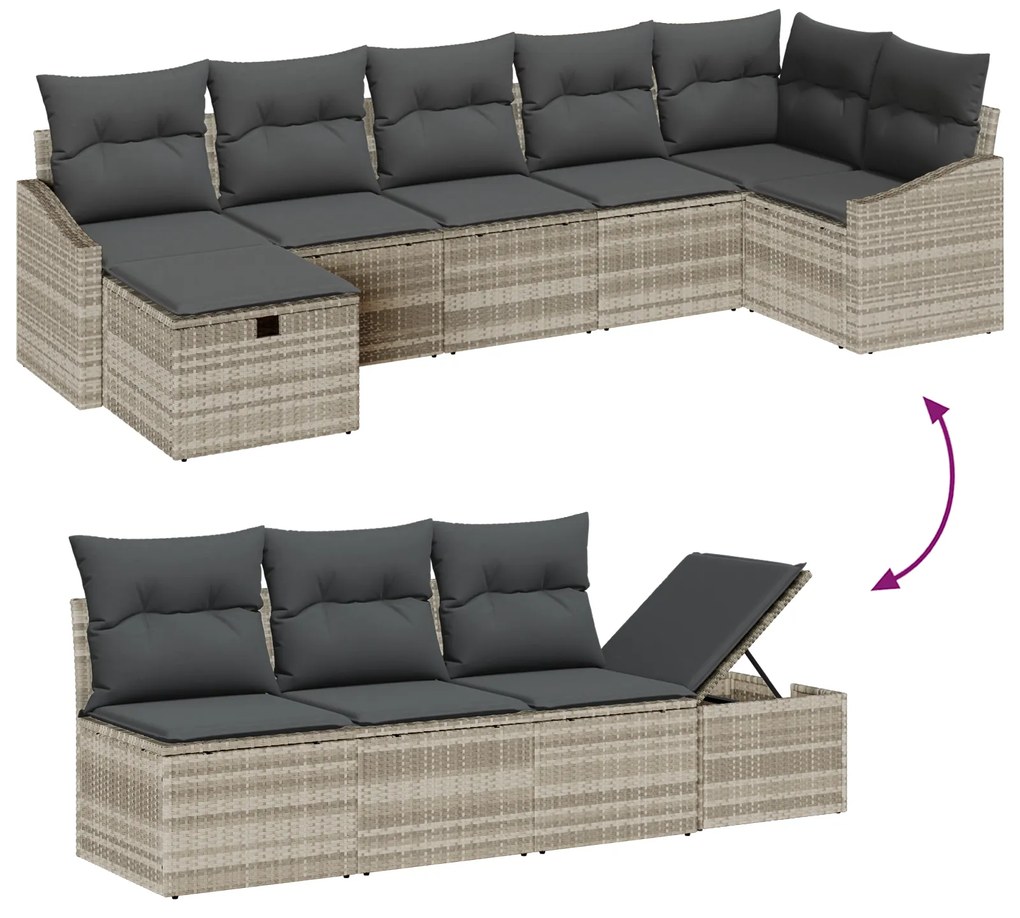Conjunto de Sofá de Jardim de 7 Peças com Almofadas Cinza Claro de Vim
