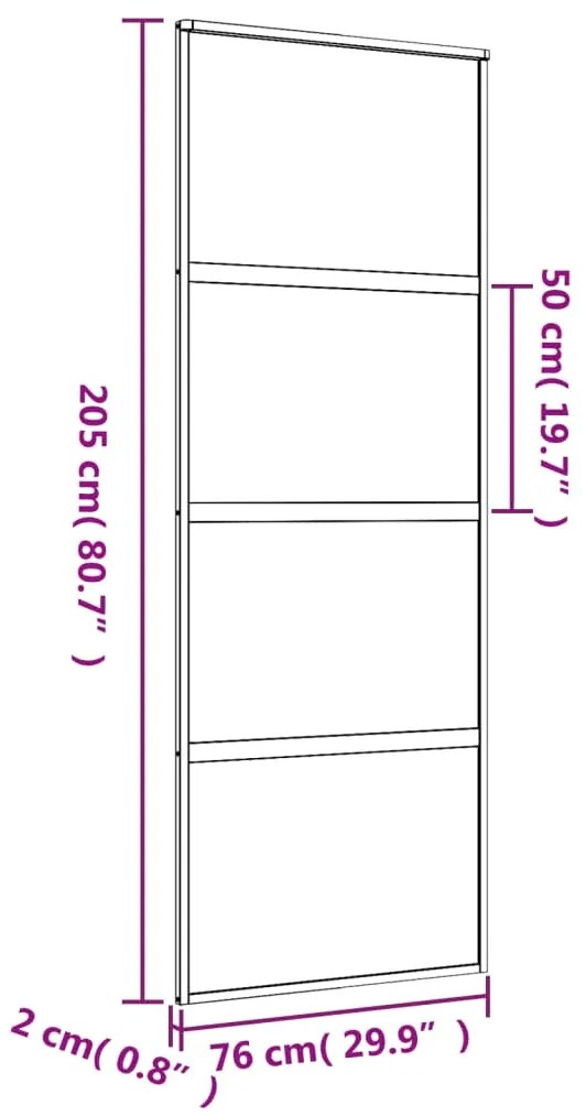 Porta deslizante 76x205 cm vidro ESG fosco/alumínio dourado