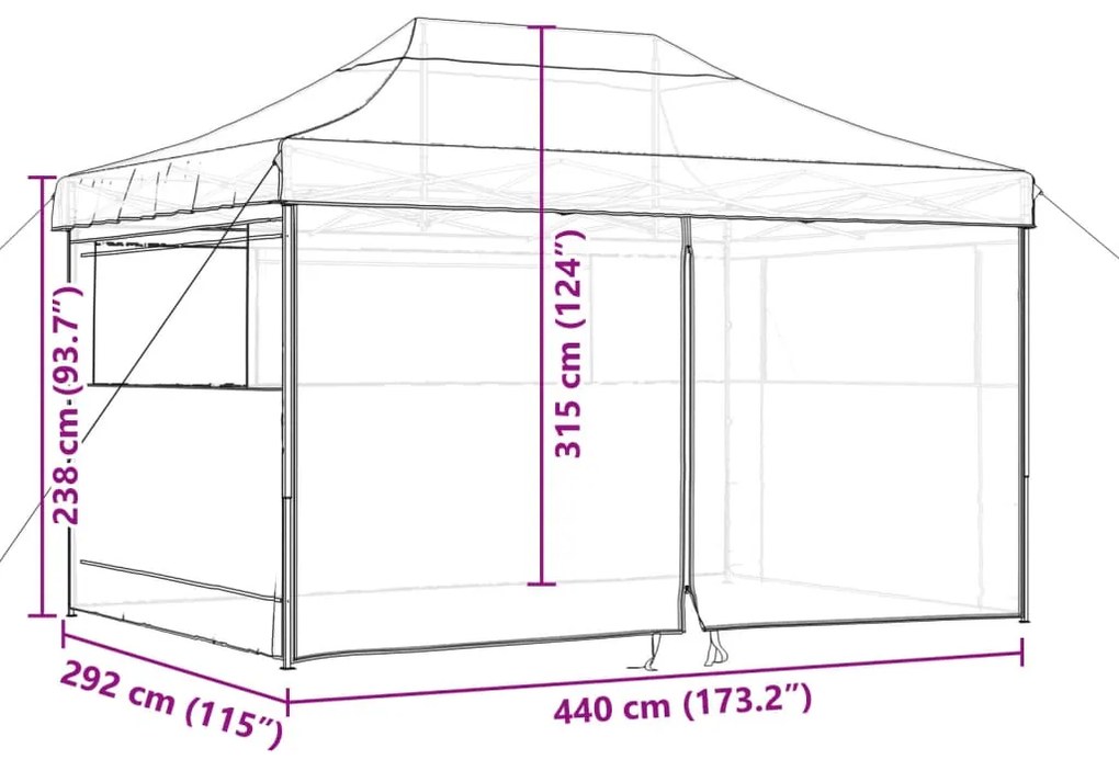 Tenda p/ festas pop-up dobrável c/ 4 paredes cinza-acastanhado