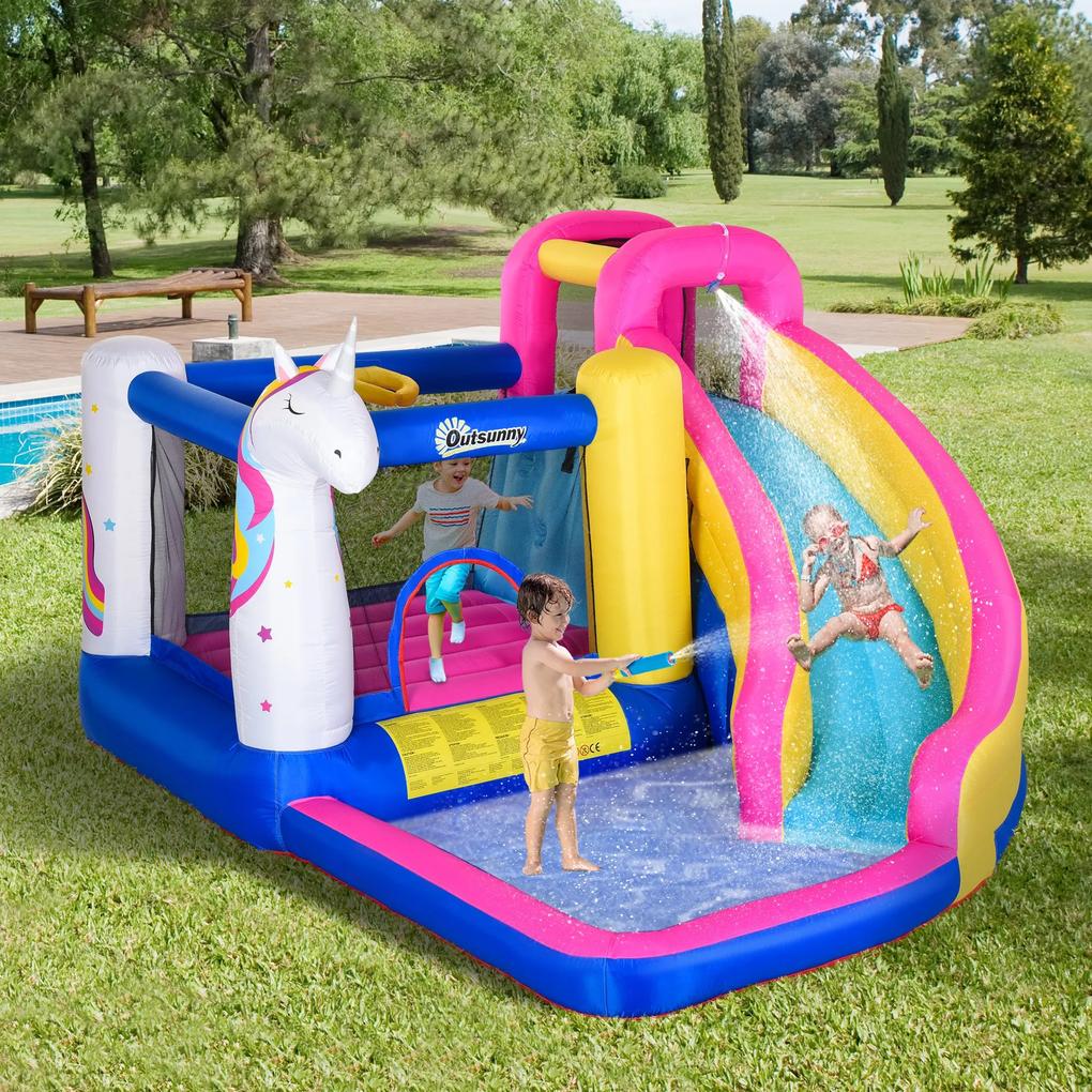 Castelo inflável infantil com piscina escorregador cama de salto e bolsa de transporte 380x320x210 cm Multicolor