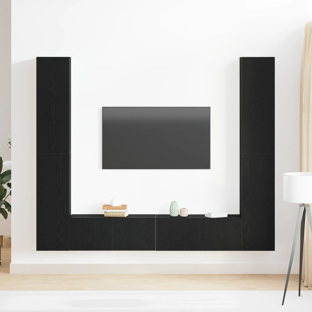 Conjunto de Armário para TV vidaXL 6 Peças Carvalho Preto Madeira Enge
