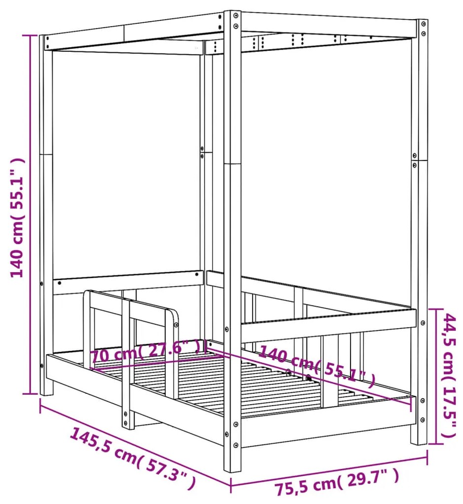 Estrutura de cama infantil 70x140 cm pinho maciço