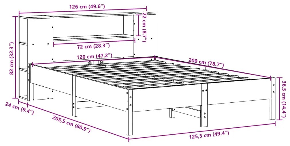 Cama com estante sem colchão 120x200 cm pinho maciço