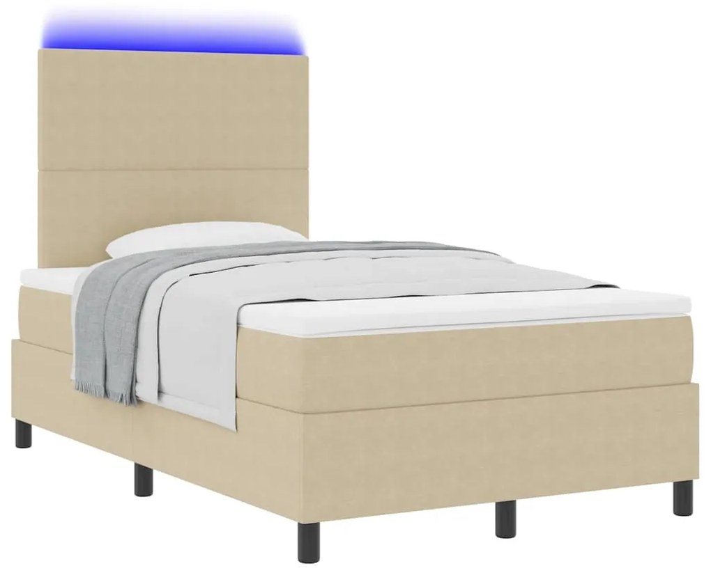 Cama Box Spring com Colchão &amp; Luz LED Verde Cinza 120x200 cm Tecido Co