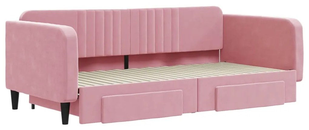 Sofá-cama com gavetão e gavetas 100x200 cm veludo rosa